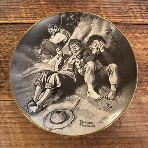 Norman Rockwell Art Plate with Gold Rim “Tom Sawyer - Trying”